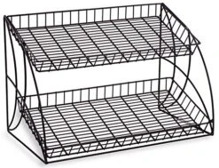 2-Tiered Wire Rack Display, Tabletop, 25"w Open Shelves - Black
