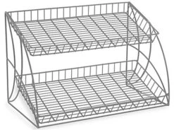 2-Tiered Wire Rack Display, Tabletop, 25"w Open Shelves - Silver
