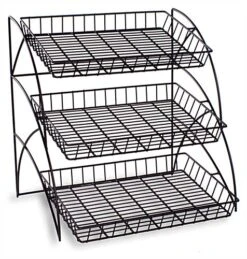 3-Tiered Wire Rack Display, Tabletop, 18"w Open Shelves - Black