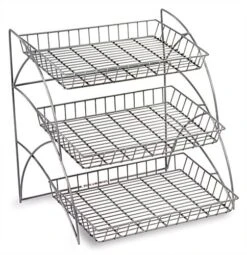 3-Tiered Wire Rack Display, Tabletop, 18"w Open Shelves - Silver