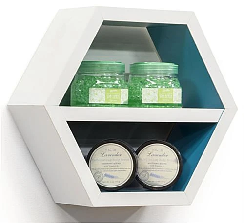 16"w Wall Shelf, Honeycomb Shape, Removable Shelf, Teal Interior - White - Image 2