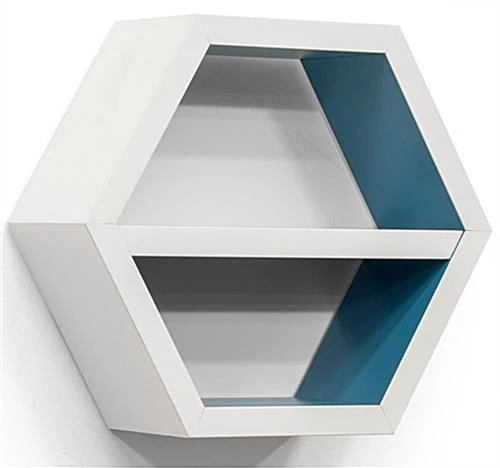 16"w Wall Shelf, Honeycomb Shape, Removable Shelf, Teal Interior - White