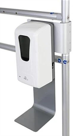 Hand Sanitizer Dispenser With Drip Tray And Clip Mount For HSBFRAME - Silver & White