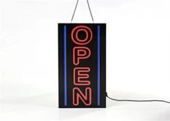 "OPEN" Vertical LED Sign With Hanging Chain - Red & Blue