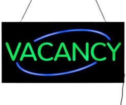 Vacancy LED Sign With Hanging Chain, Rectangular - 23 X 11 Green & Blue