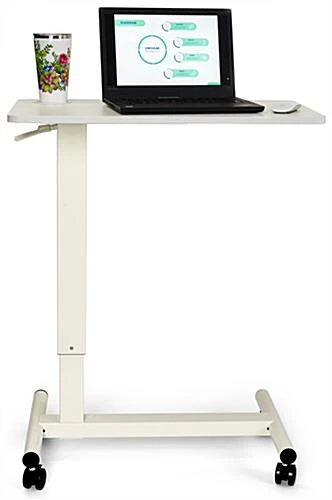 28" Height Adjustable Bedside Desk, Gas Assist With Wheels, Cup Holder - White - Image 2