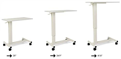 28" Height Adjustable Bedside Desk, Gas Assist With Wheels, Cup Holder - White - Image 4