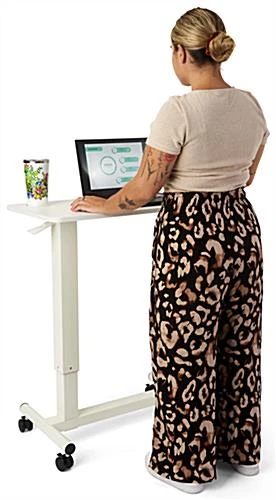 28" Height Adjustable Bedside Desk, Gas Assist With Wheels, Cup Holder - White - Image 7