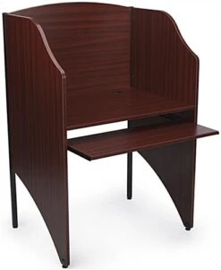 Study Carrel, 32”W X 48”H, Starter Unit, Keyboard Tray, Steel Legs - Mahogany