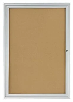 24 X 36 Enclosed Cork Board With Locking Door - Silver