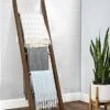 Wooden Leaning Ladder Rack With 5 Hanging Rods – Brown
