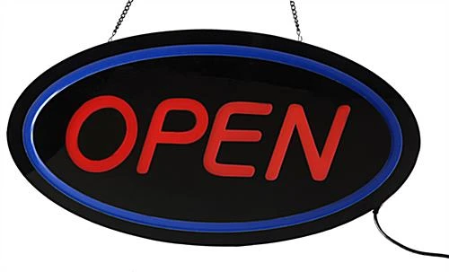 OPEN LED Sign With Hanging Chain - 24 X 13 Oval Red & Blue - Image 2