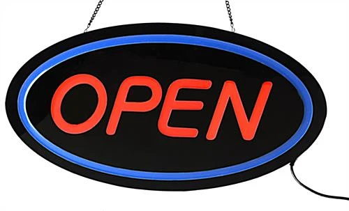 OPEN LED Sign With Hanging Chain - 24 X 13 Oval Red & Blue