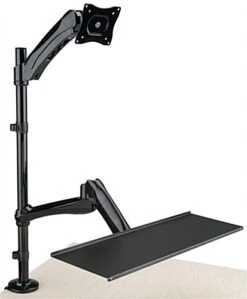 Monitor Mount W/ 2 Adjustable Arms, Tilting Bracket, Desk Or Grommet Clamp - Black