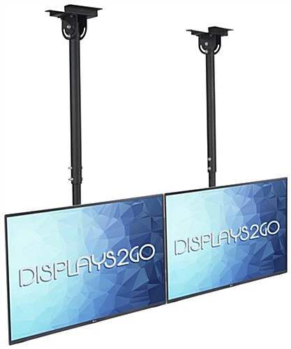 Ceiling TV Mount For (2) 30"-60” Monitors, Tilting Bracket, Adjustable Height - Black - Image 2