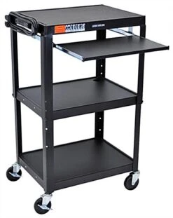 18 X 24 Media Cart With Open Shelving, Pull-Out Tray And Power Strip - Black