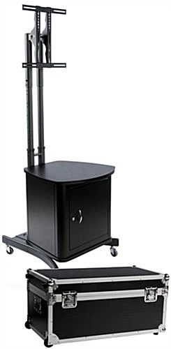 TV Stand W/ Locking Cabinet Fits Monitors 32”-65”, Collapsible W/ Carry Case – Black