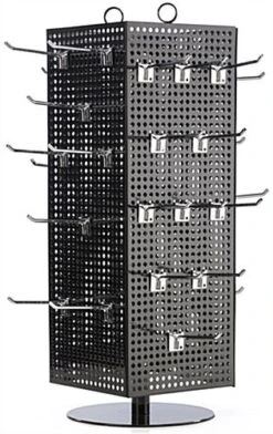 Countertop Pegboard Spinner Rack, Magnetic, 60 Hooks – Black With Chrome