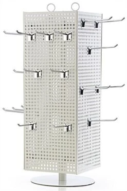 Counter Pegboard Spinner Rack, Magnetic, 60 Hooks – White With Chrome