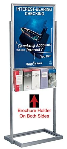 22 X 28 Poster Floor Stand, 4"w, 10 Pockets, Top Insert, Double Sided - Silver