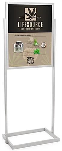 22 X 28 Poster Stand For Floor, Top Insert, Double Sided, Rectangle Base - Silver
