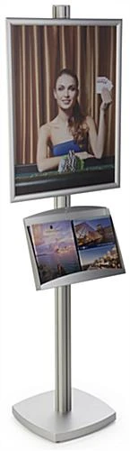 22” X 28” Poster Stand With Metal Tray, Snap Open, Square Base - Silver