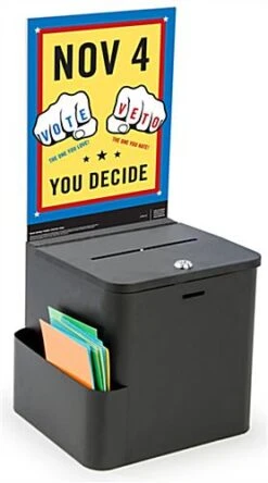 Locking Metal Ballot Box W/ 8.5 X 11 Acrylic Header, Wall Or Countertop - Black