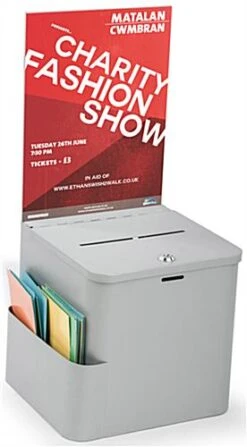 Locking Metal Ballot Box W/ 8.5 X 11 Acrylic Header, Wall Or Countertop - Silver