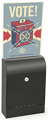 Metal Ballot Box W/ 8 X 11 Acrylic Sign Holder & Lock, Wall Or Countertop - Black