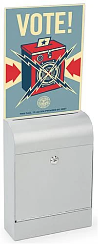 Metal Ballot Box W/ Lock & 8 X 11 Acrylic Header, Wall Or Countertop - Silver