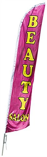 14’ Feather Flag & Ground Spike With Pre-Printed BEAUTY SALON Message - Pink