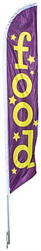 14’ Feather Flag & Ground Spike With Pre-printed FOOD Message – Purple & Yellow