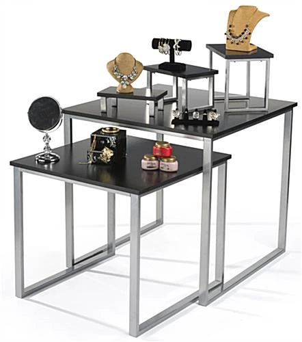 Set Of 2 Nesting Tables For Floor With Set Of 3 Tabletop Display Risers - Black - Image 2