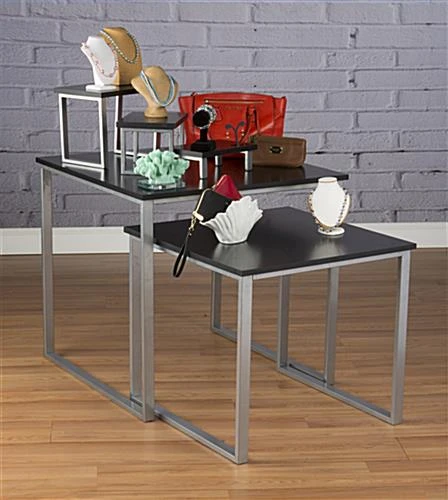 Set Of 2 Nesting Tables For Floor With Set Of 3 Tabletop Display Risers - Black - Image 3