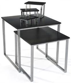 Set Of 2 Nesting Tables For Floor With Set Of 3 Tabletop Display Risers - Black