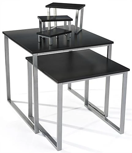 Set Of 2 Nesting Tables For Floor With Set Of 3 Tabletop Display Risers - Black