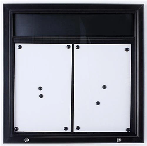 Enclosed Bulletin Board For (2) 11 X 17 Signs, Outdoor Use, Magnetic, Header - Black