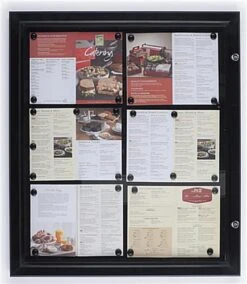 Enclosed Bulletin Board For (6) 8.5 X 11 Sheets, Outdoor Use, Magnetic - Black