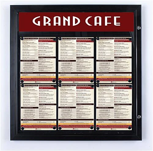 Enclosed Bulletin Board For (6) 8.5 X 11 Sheets, Outdoor Use, Header, Magnetic, Black