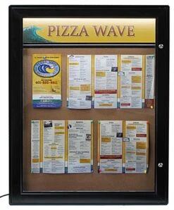 26 X 36 Enclosed Cork Board For Outdoors, Illuminated, With Locking Door - Black