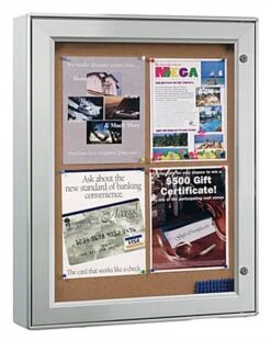 Enclosed Bulletin Board For (4) 8.5 X 11 Signs, Outdoor Use, Locking - Silver