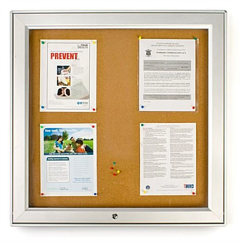 32 X 32 Enclosed Bulletin Board For Outdoor Use, With Locking Door - Silver