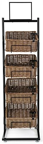 4-Tiered Basket Display Stand, Brown Wicker Bins, Sign Clips And Header - Black - Image 3