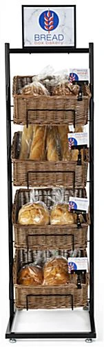4-Tiered Basket Display Stand, Brown Wicker Bins, Sign Clips And Header - Black - Image 4
