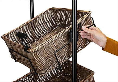 4-Tiered Basket Display Stand, Brown Wicker Bins, Sign Clips And Header - Black - Image 7