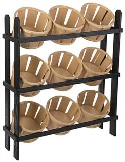 Tiered Wooden Display, Floor Standing, 9 Baskets – Black & Oak