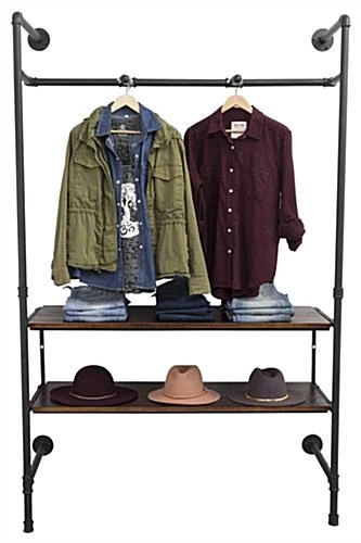 Wall Mounted Pipeline Display, 2 Shelves, 1 Dual Spoke Hanging Bar – Dark Brown - Image 4