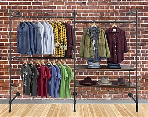 Wall Mounted Pipeline Display, 2 Shelves, 1 Dual Spoke Hanging Bar – Dark Brown - Image 5