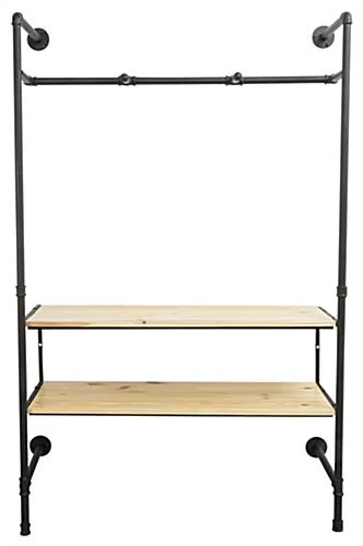 Wall Mounted Pipeline Display, 2 Shelves, 1 Dual Spoke Hanging Bar – Natural - Image 2
