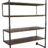 Wall Mounted Pipeline Display, 4 Pine Wood Shelves – Dark Brown